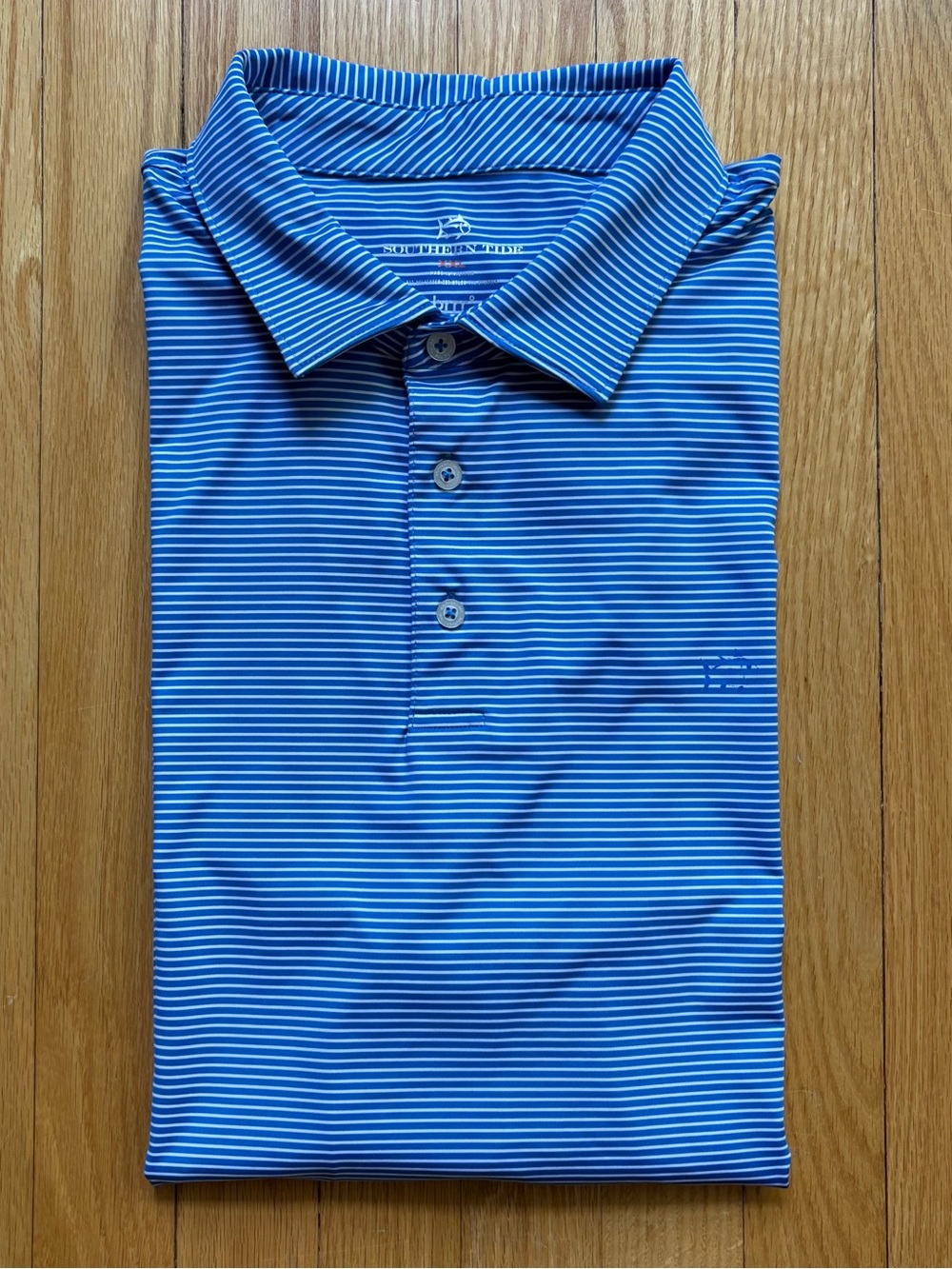 Southern Tide Men’s Brrr Short Sleeve Performance Polo 2XL Blue White Stripes